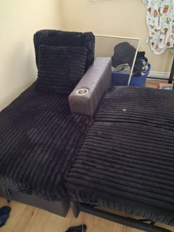 Black Corduroy Sectional Sofa with Cup Holder