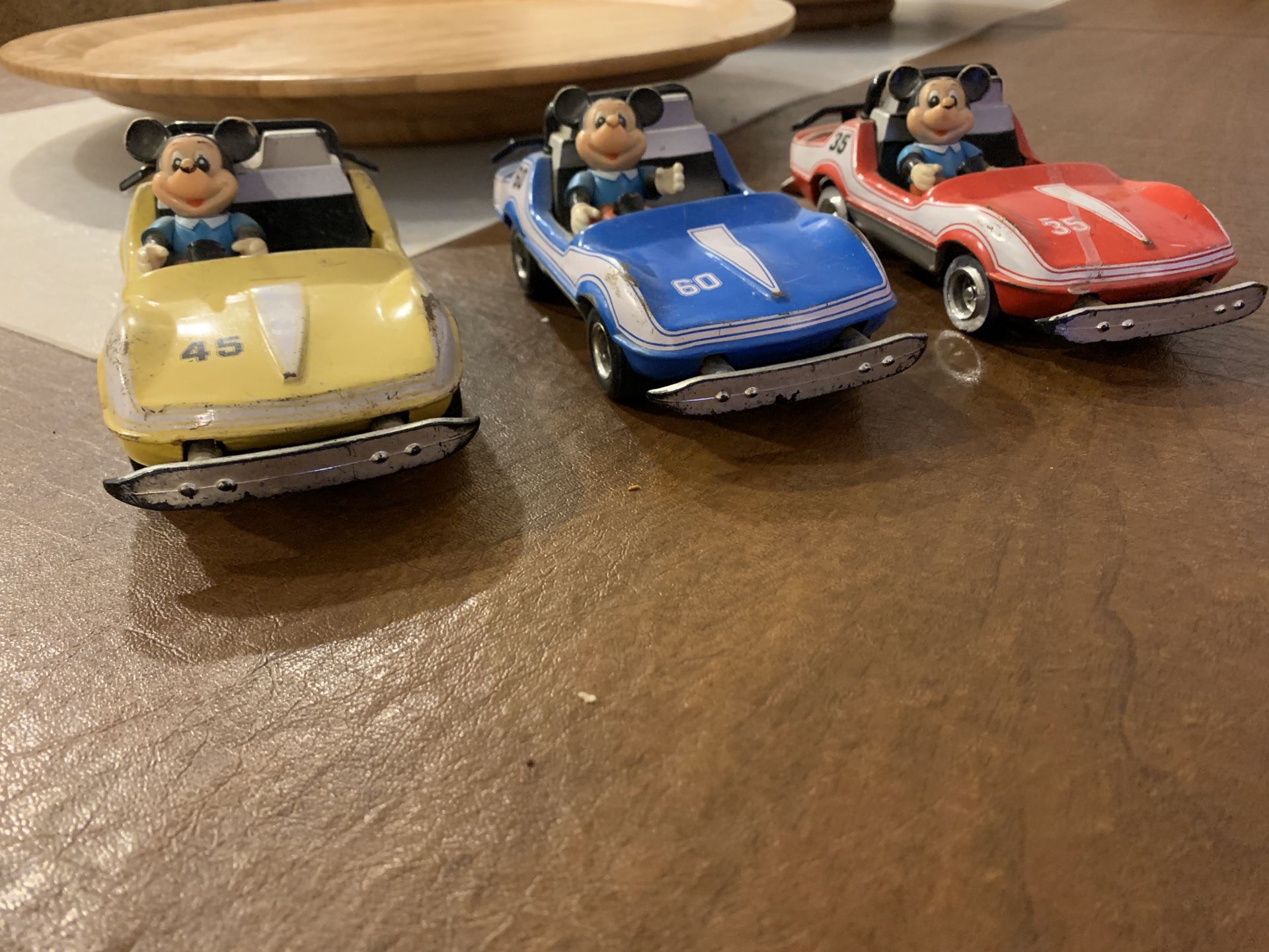 (3) Vintage Walt Disney Production Mickey Mouse Tin Autopia Cars
