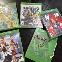XBOX ONE GAMES LOT OF 5 MADDEN 25 LEGO MOVIE UFC2 W2K19 DRAGONBALL2 