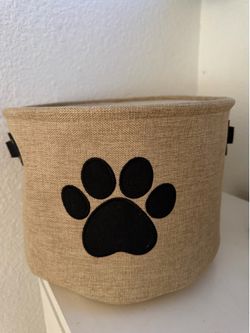 Burlap Dog Toy Bin - Paw Print Storage Basket