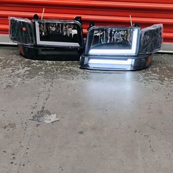 Dual LED Light Bar Headlights Compatible with 1(contact info removed) F150 F250 F350 Bronco, Black/Amber