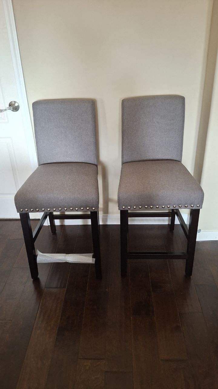 2 Dining Kitchen Bar Stool 25" Counter Heigth Wood Leg Upholstered Chairs / Sillas Para Barra