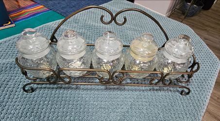 Princess House Fantasia 5 Jar Crystal Spice Rack with metal rack