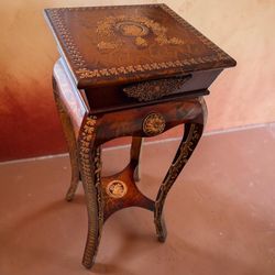 French Empire Vintage Inlaid Wood Pedestal Side Accent Table Plant Stand