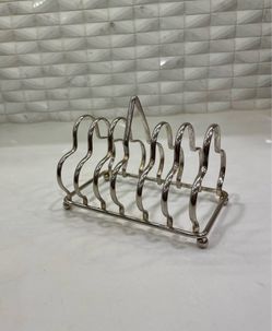 Vintage Silver Metal English Toaster Rack, Letter or Napkin Holder
