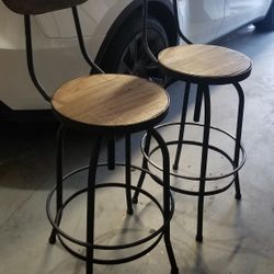 Two Adjustable Metal-wood Stools