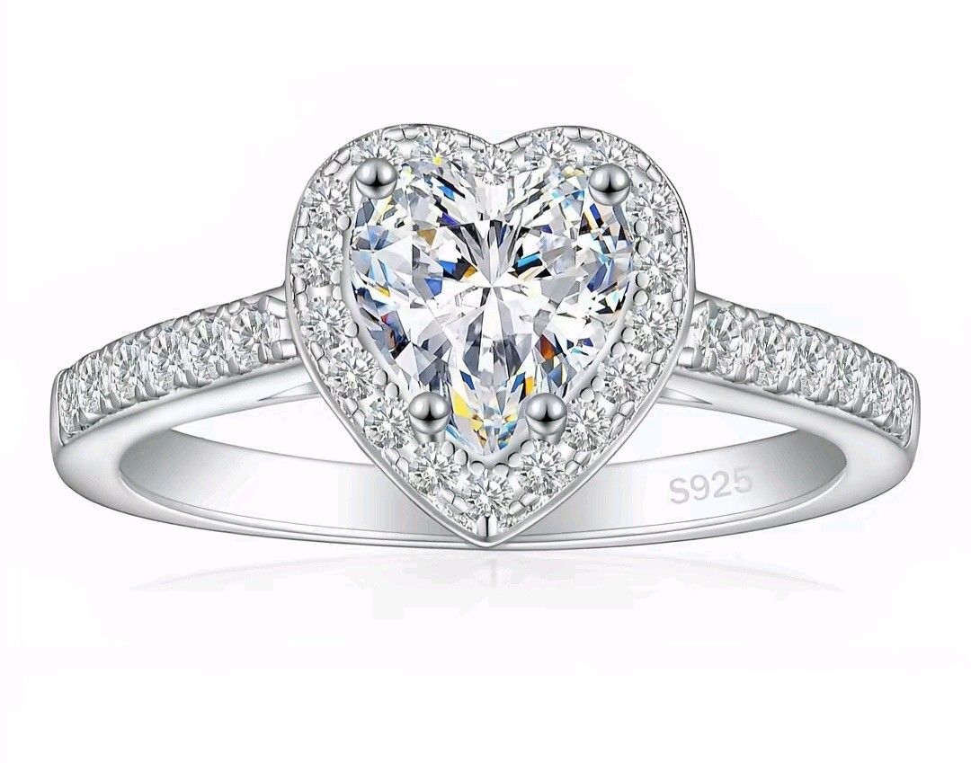 Elegant Sterling Silver Halo Engagement Ring (Size 6,7,8)