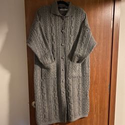 Aran Crafts; Irish Fisherman Style Long Sleeve Long Button-Up Cardigan Sweater / Coatigin XXL(22-24) 