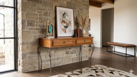 Wood and rattan console table with metal legs $$125 pick up in Fontana city!!!