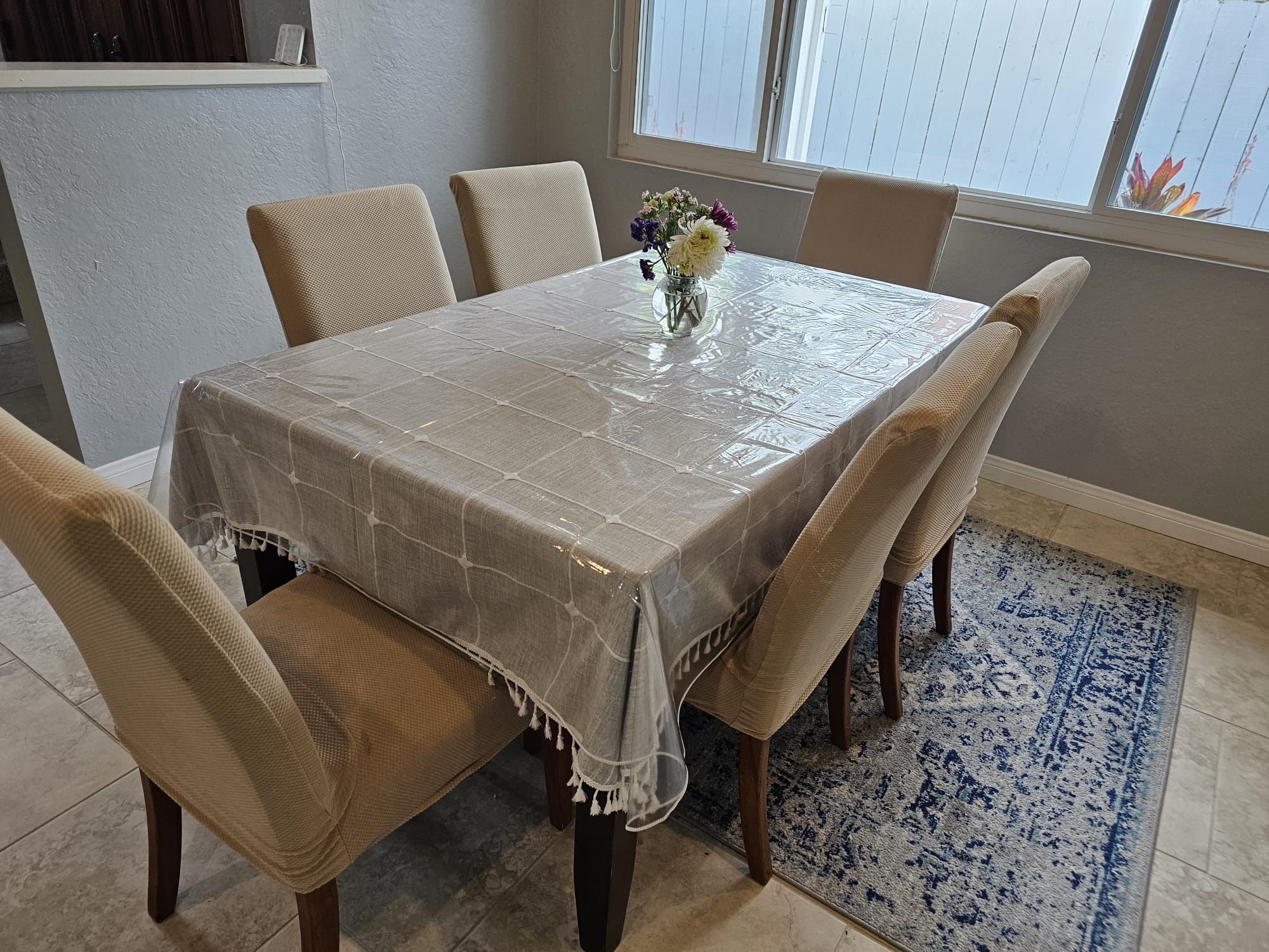 Dining Table And 6 Chairs, Plus FREE Chair Covers And Tablecloth