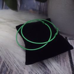 green retro 80's hippie hoop earrings approximately 2 1/4" 
