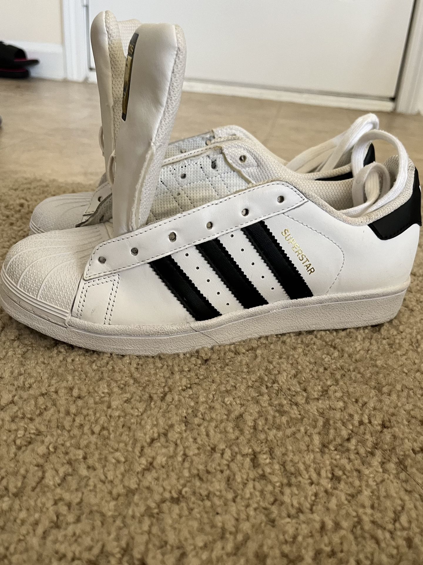 Adidas  Superstar White Black Gold Size 5 1/2