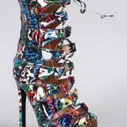 Graffiti Lace Up High Heels