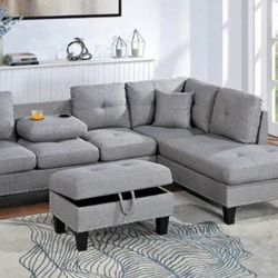 BRAND NEW 3PCS SECTIONAL SOFA SET WITH OTTOMAN AND ACCENT PILOWS INCLUDED $379