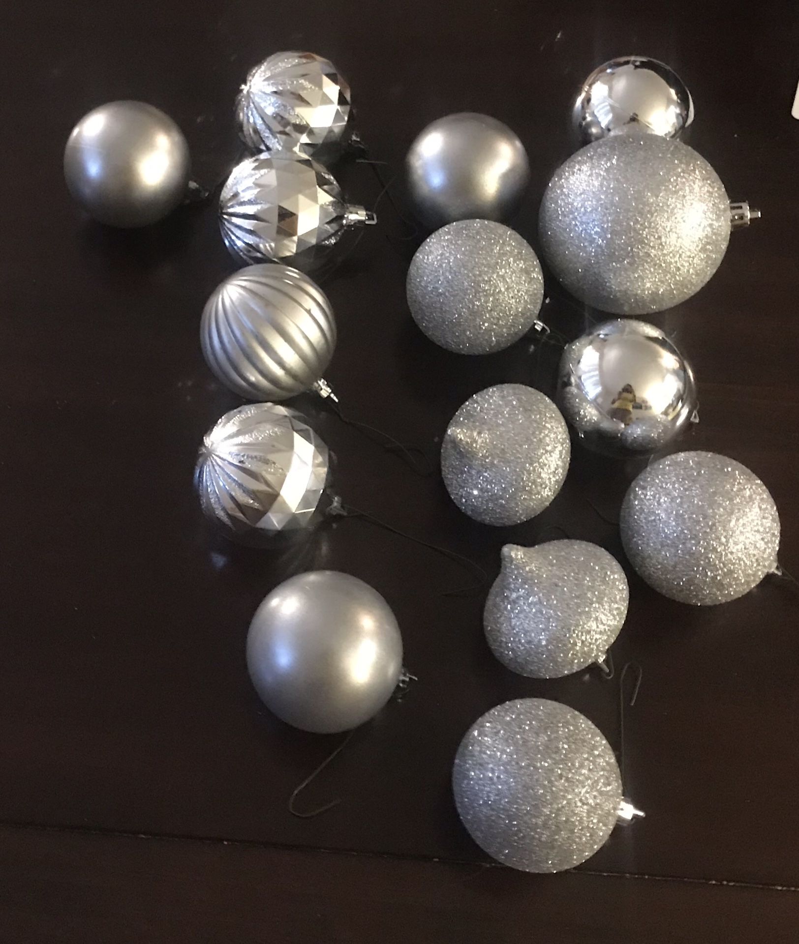 14 silver Christmas ornaments