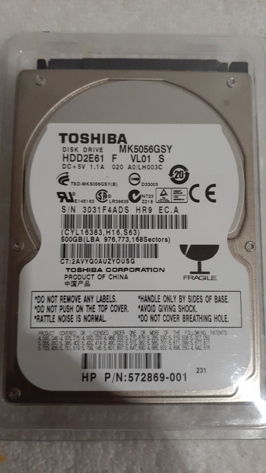 Toshiba 500gb Sata harddrive