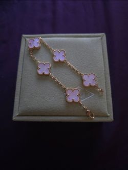 Pink Clover Bracelet 18K Gold Plated, Silver Clover's (Serial Number + Box)