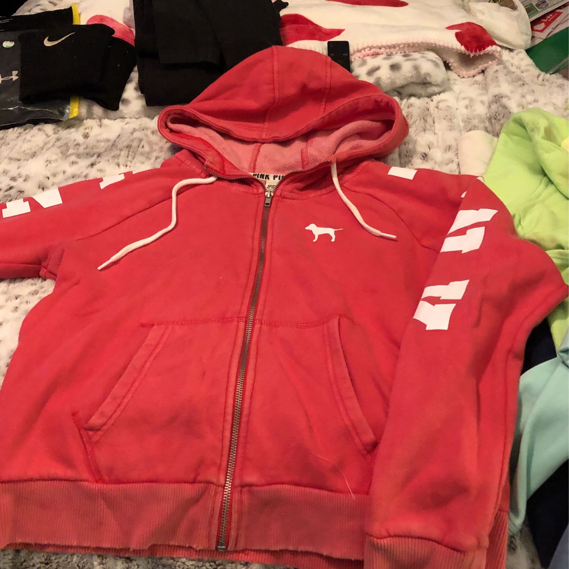 VS pink zip up hoodie jacket red