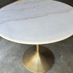 WORLD MARKET EXCLUSIVE Leilani White Marble Top and Gold Tulip Dining Table