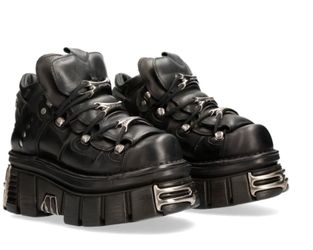 New Rock Black Leather Platform Boots S-6