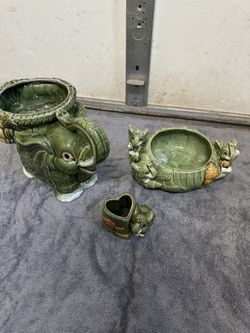 3pc Porcelain Elephant Planters 