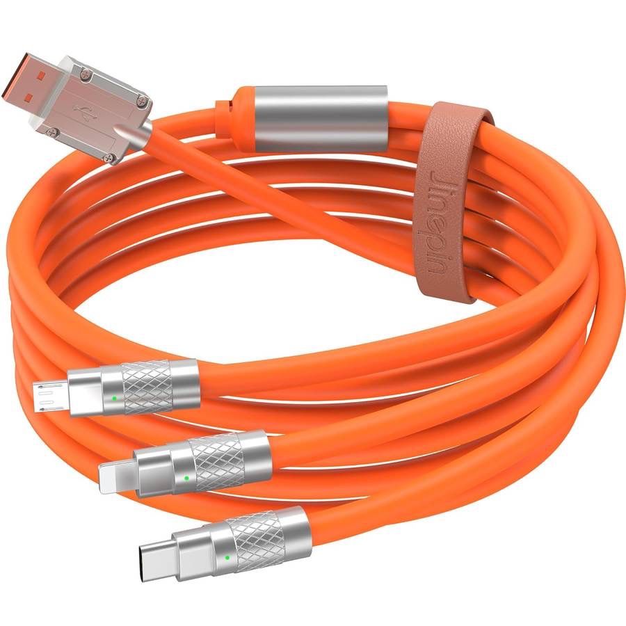 new 3 in 1 Multi Charging Cable, 60W Fast Charger Cords, 4ft Soft Silicone Charger Cable with Leather Strap, Type-C/Micro USB/Light-ning, Compatible w