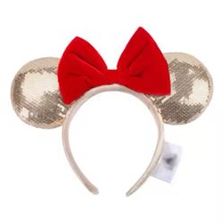 Disney Parks Minnie Mouse Ears Gold Red Bow Sequined Headband | Disney Ears