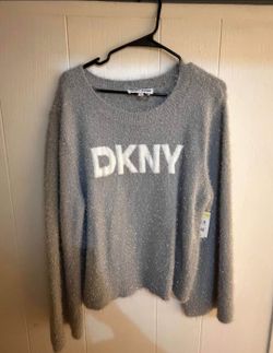 DKNY fuzzy metallic gray knit sweater