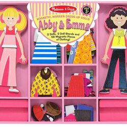 Melissa & Doug Abby and Emma Deluxe Magnetic Wooden Dress-Up Dolls Play Set