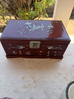 Vintage Mother of Pearl Inlay Wooden Jewelry Music Box