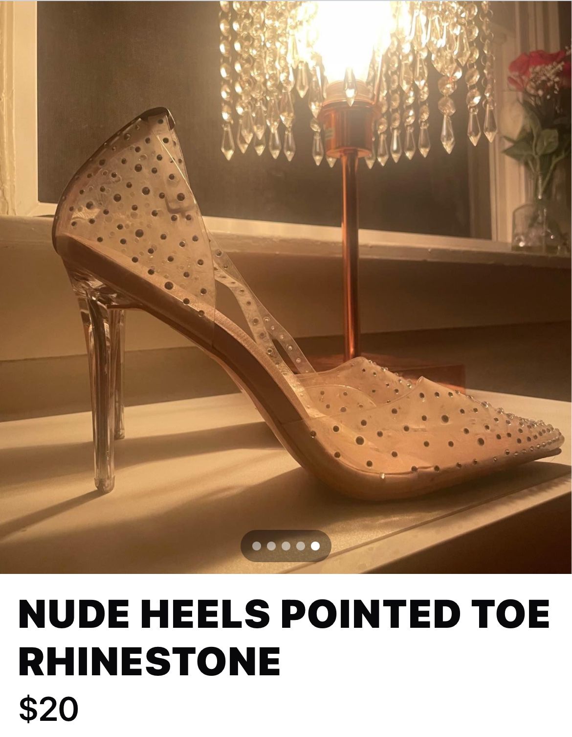 NUDE CLEAR POINTED TOE RHINESTONE HEELS