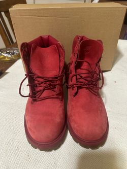 Timberland Premium 6 Inch Waterproof Boot Red Nubuck GS Size 6,5 -excellent  Condition