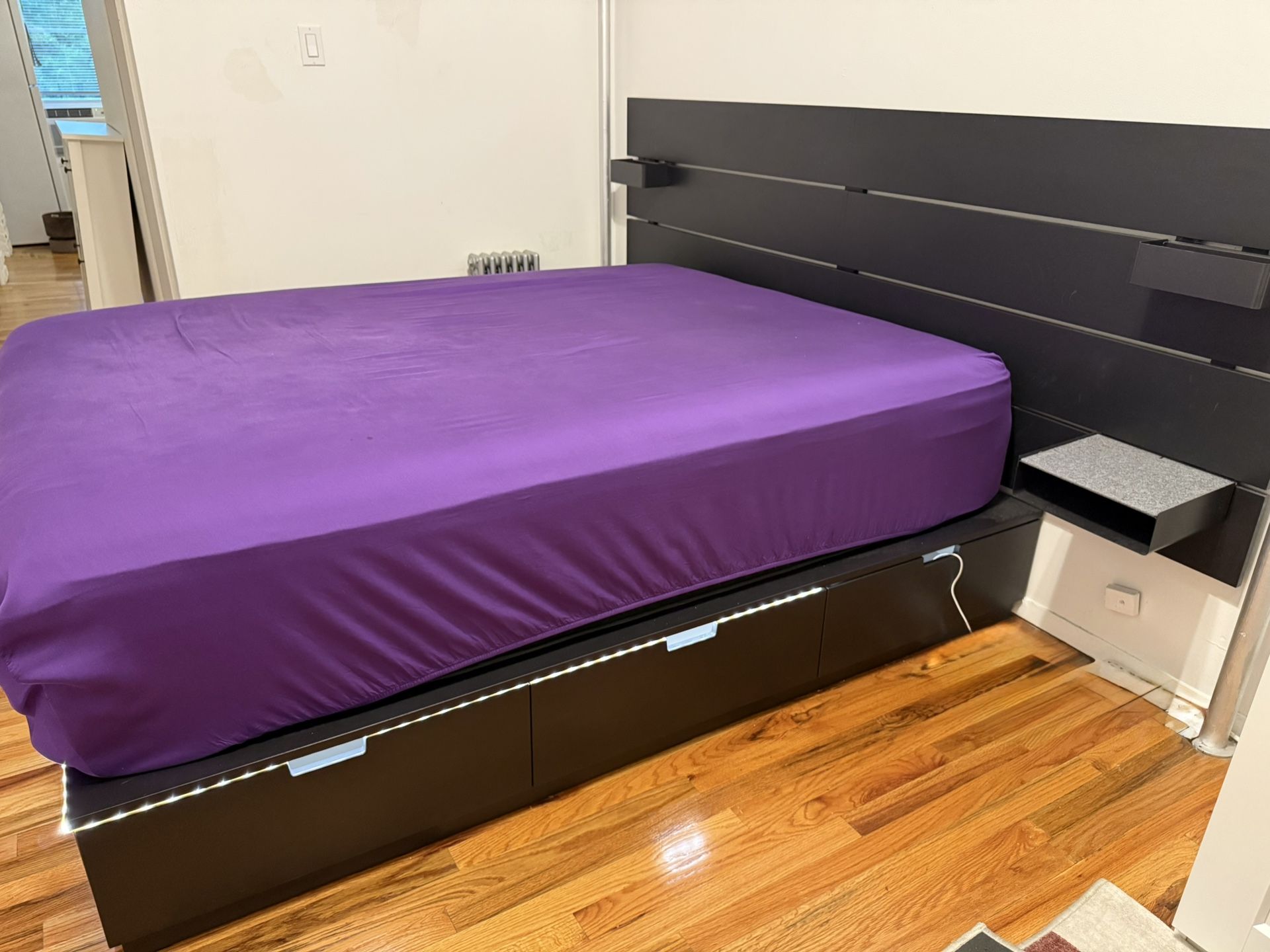 Modern Queen Storage Bed w/ LED Lighting – $450