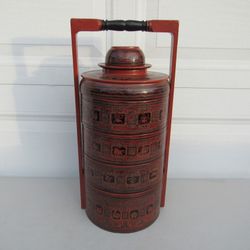Burmese Hand Crafted Lacquered Large Wood Food Serving Baskets 21" Tall
