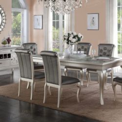 Brand New Grey & Silver 7pc Formal Dining Table Set