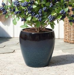 Gradient Blue Round Ceramic Planter, Glazed Plant Pots with Drainage 12'' Dia ，PL2748
