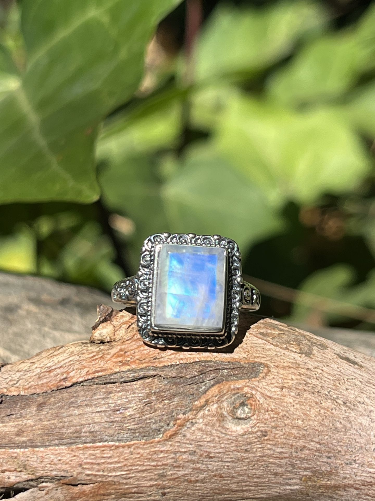 Sterling Silver Adjustable Natural Moonstone Crystal Ring