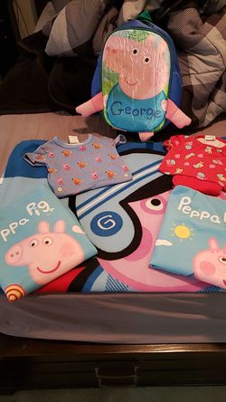 Peppa Pig & Georgie outfit,shirt,fleece blanket,backpack and 2 pillow covers
