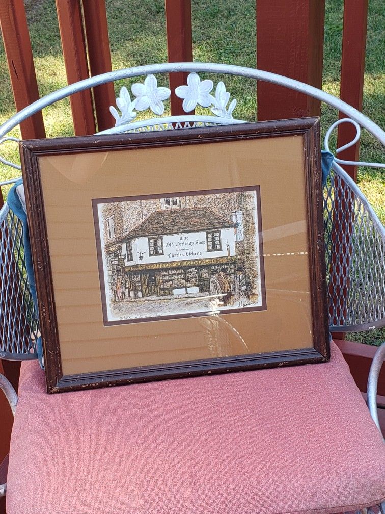 Vintage signed framed print based on writing of Charles Dickens