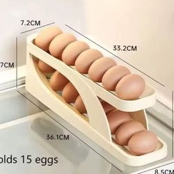 Rolling Double-layer Egg Dispenser, Egg Holder Dispenser for Refrigerator, Holds 15 Eggs, Space-Saving Egg Storage