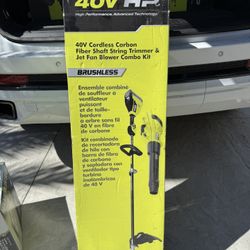 RYOBI 40V HP Brushless 600 CFM 155 MPH Cordless Leaf Blower and Carbon Fiber String Trimmer with 4.0
