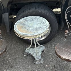 Vintage Copper Bistro Table With 2 Chairs