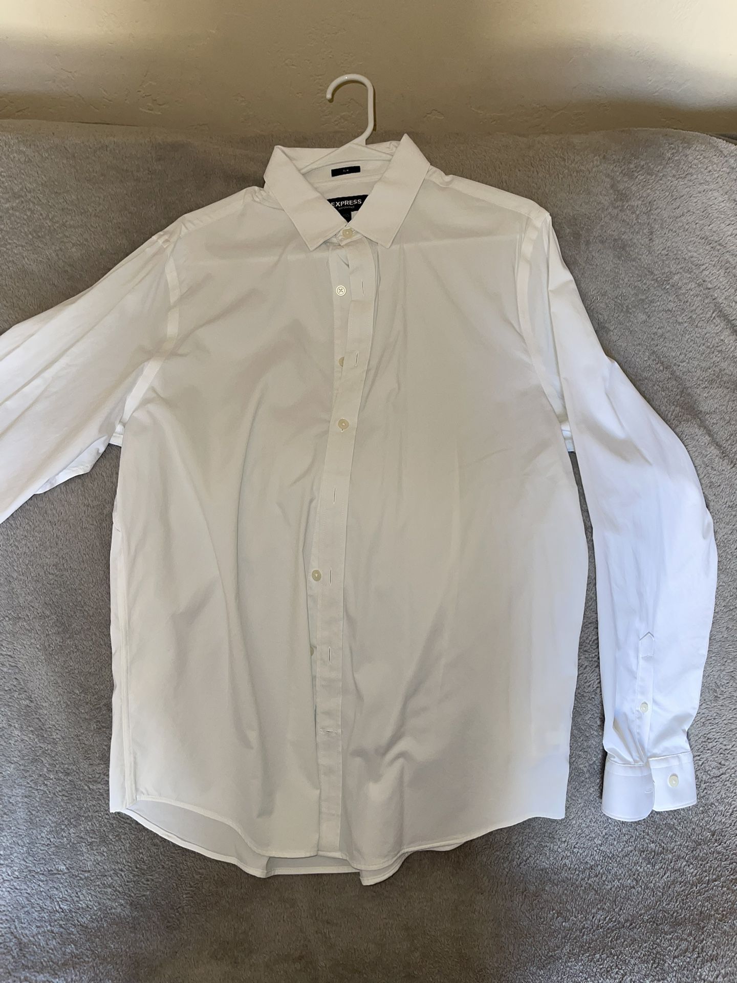 White Express Button Down Long sleeve Dress Shirt Size L