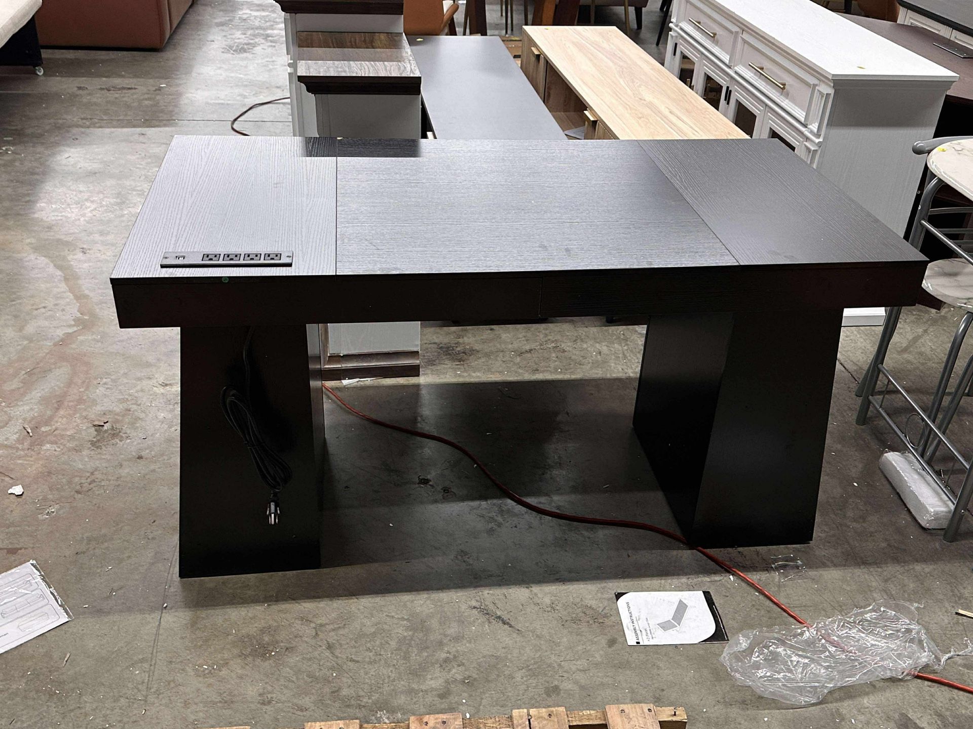 55.9" Executive Desk with Power Outlets Computer Desk Conference Table, Black(damage