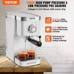VEVOR Espresso Coffee Machine, 15Bar Semi-Automatic Espresso Maker with Milk Frother Steam Wand,