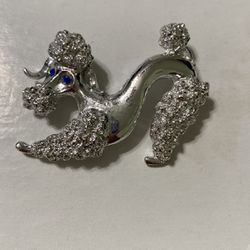 Vintage Gerry’s Poodle Brooch, Silver with Blue Eyes.