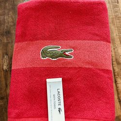 New set of 4 Lacoste red Cotton Signature Bath Towels Home Decor