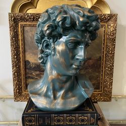 11 1/2” H Hand Painted Verdigris and Gold Finish Resin David Decorative Bust