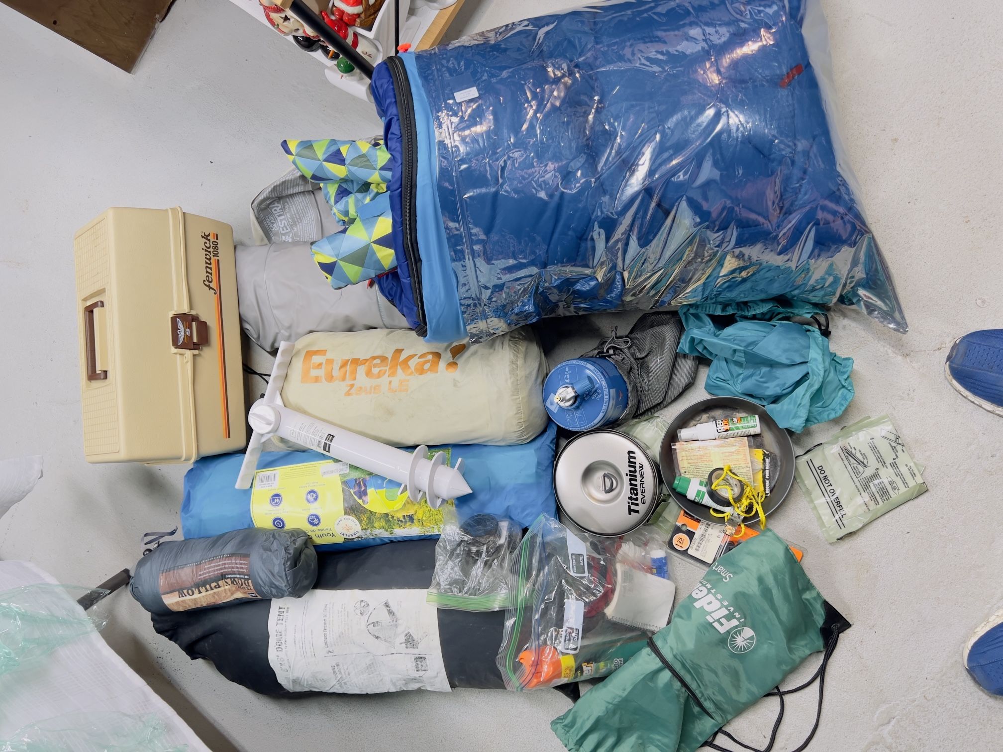 Camping Gear Including Sleeping Bag, Tent, Blow Up Mattress, 6x8 Dome Tent, Etc