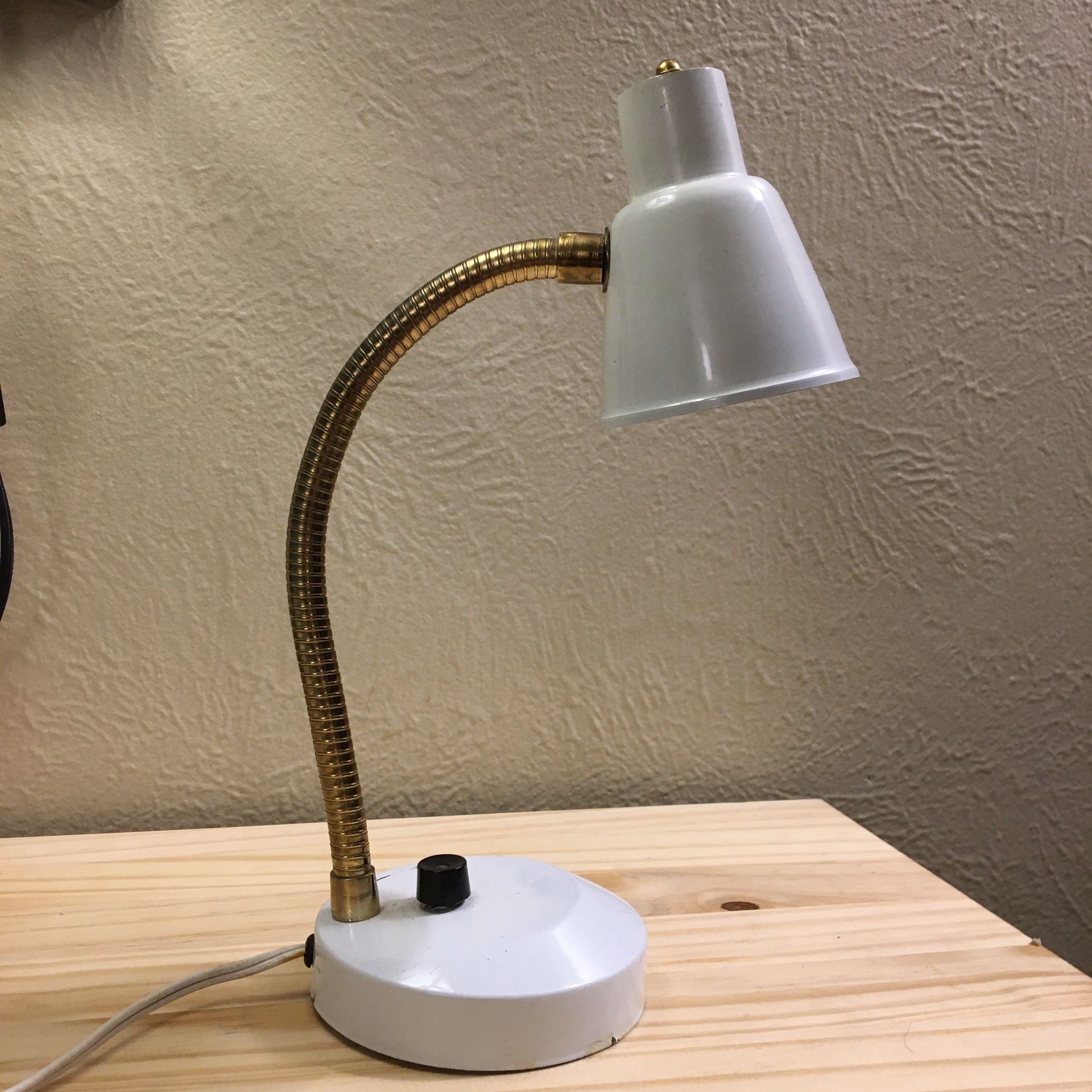 Vintage Small Flexible Brass And White Desk Lamp